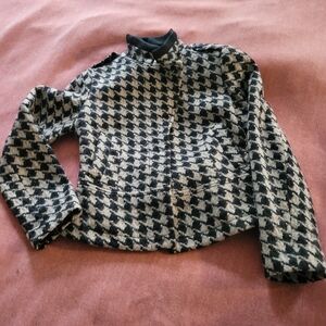 Banana Republic Black and White Checkered Teddy Jacket